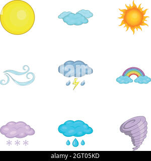 Weather forecast icons set, cartoon style Stock Vector