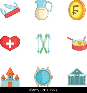 Switzerland icons set, cartoon style Stock Vector