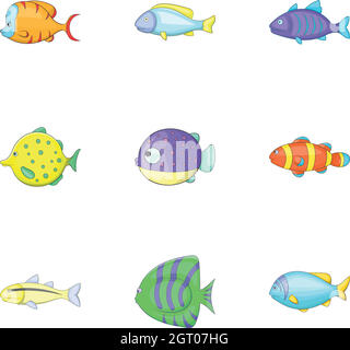 Sea life icons set, cartoon style Stock Vector