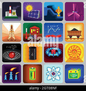 Energy sources items icons set, flat style Stock Vector