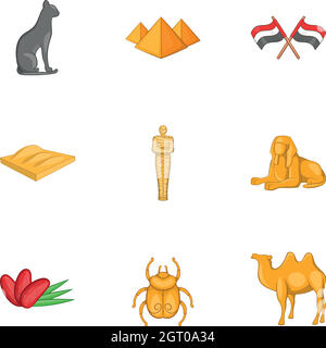 Ancient Egyptian symbol icons set, cartoon style Stock Vector