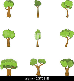 Tree branch with green leaves icons set Stock Vector