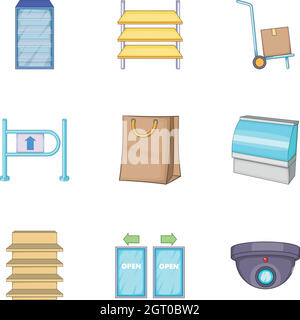 Grocery store icons set, cartoon style Stock Vector