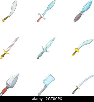 Weapons equipment icons set, cartoon style Stock Vector