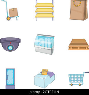 Shopping icons set, cartoon style Stock Vector