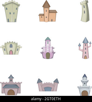 Medieval castle icons set, cartoon style Stock Vector