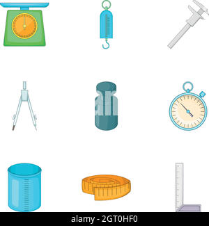 Measuring equipment icons set, cartoon style Stock Vector