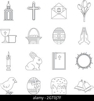 Easter items icons set, outline style Stock Vector