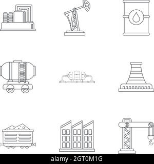 Oil icons set, outline style Stock Vector