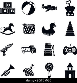 Different kids toys icons set, simple style Stock Vector