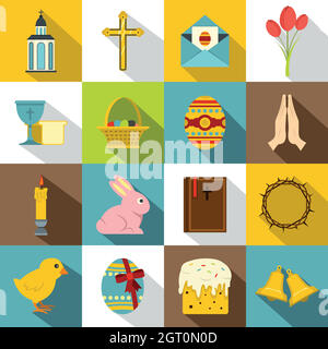 Easter items icons set, flat style Stock Vector