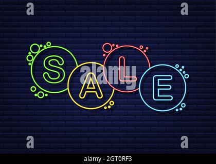 Neon speech bubbles with text Sale. Neon icon. Symbol, sticker tag, special offer label, advertising badge. Vector stock illustration. Stock Vector