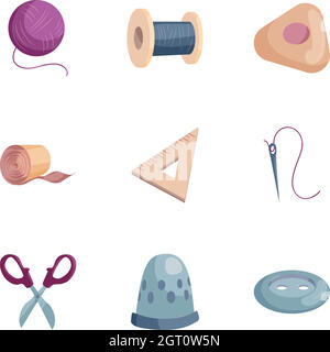 Sewing tools icons set, cartoon style Stock Vector