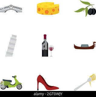 Travel to Italy icons set, flat style Stock Vector