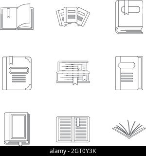 Textbooks icons set, outline style Stock Vector