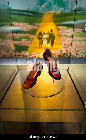 Dorothy's ruby slippers from the Wizard of Oz at the Academy Museum of Motion Pictures in Los Angeles, California Stock Photo