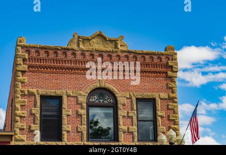 classic brick and stone building in historic western American town Stock Photo