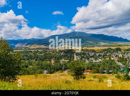 view of Red Lodge, town nestled in the foothills of the Beartooth Mountains, Montana Stock Photo