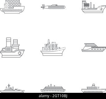 Maritime transport icons set, outline style Stock Vector