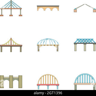 Bridge icons set, cartoon style Stock Vector