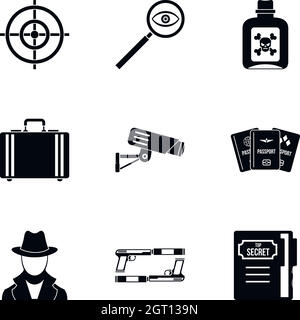 Detective icons set, simple style Stock Vector