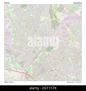 Reims, Marne, France, Grand Est, N 49 15' 54'', E 4 1' 42'', map, Timeless Map published in 2021. Travelers, explorers and adventurers like Florence Nightingale, David Livingstone, Ernest Shackleton, Lewis and Clark and Sherlock Holmes relied on maps to plan travels to the world's most remote corners, Timeless Maps is mapping most locations on the globe, showing the achievement of great dreams Stock Photo