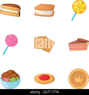 Sweet bakery icons set, cartoon style Stock Vector