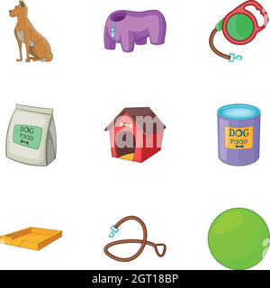 Dog care icons set, cartoon style Stock Vector