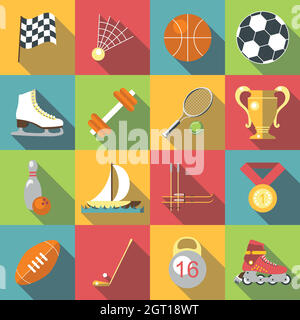 Different sport icons set, flat style Stock Vector