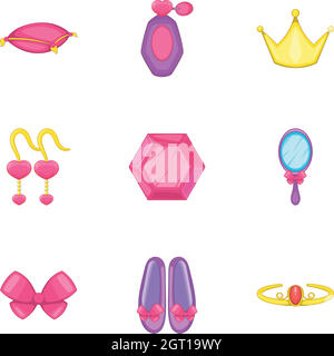 Little girl accessories icons set, cartoon style Stock Vector