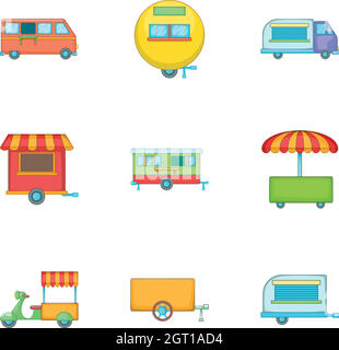 Street food icons set, cartoon style Stock Vector