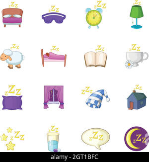 Sleep symbols icons set, cartoon style Stock Vector