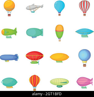 Vintage balloons icons set, cartoon style Stock Vector