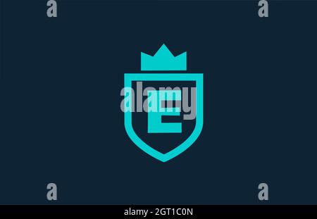 E blue shield alphabet icon logo for company with letter. Creative design for corporate and business with king crown Stock Vector
