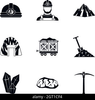 Colliery icons set, simple style Stock Vector