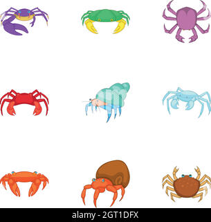 Crustaceans icons set, cartoon style Stock Vector