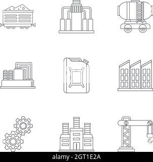 Oil production icons set, outline style Stock Vector