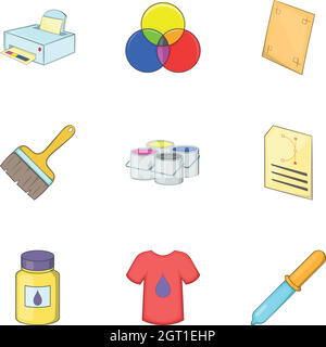 Printing icons set, cartoon style Stock Vector