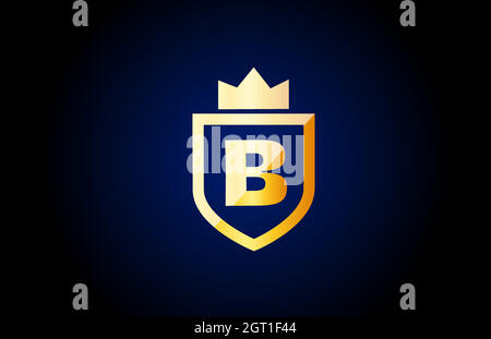 gold B alphabet letter logo icon. Design for business and company identity with shield and king crown Stock Vector