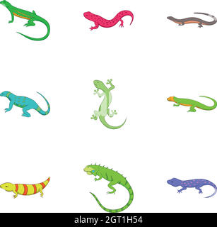 Lizard icons set, cartoon style Stock Vector