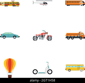 Transportation facilities icons set, flat style Stock Vector