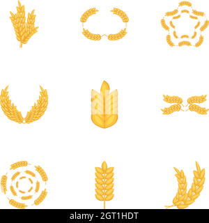 Elements with wheat icons set, cartoon style Stock Vector