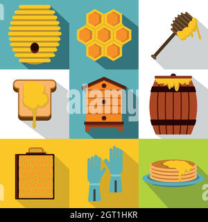 Beekeeping icons set, flat style Stock Vector