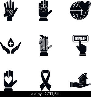 Donation icons set, simple style Stock Vector