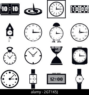 Clocks icons set, simple style Stock Vector