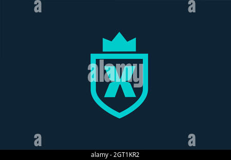 X blue shield alphabet icon logo for company with letter. Creative design for corporate and business with king crown Stock Vector