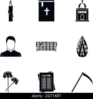 Funeral services icons set, simple style Stock Vector