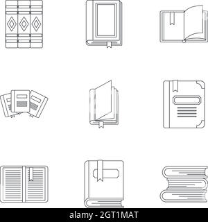Education book icons set, outline style Stock Vector