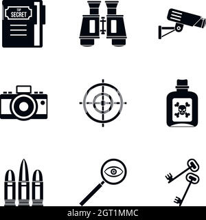 Spy icons set, simple style Stock Vector
