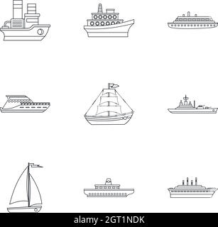 Boat icons set, outline style Stock Vector